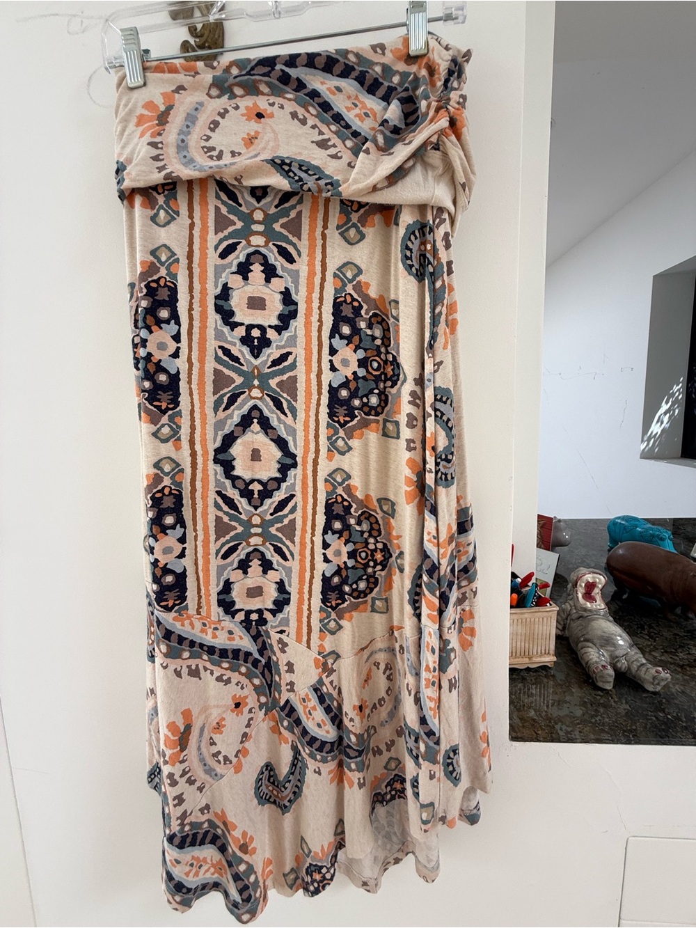 Maeve Cream Maxi Skirt with Navy and Peach Paisley Print